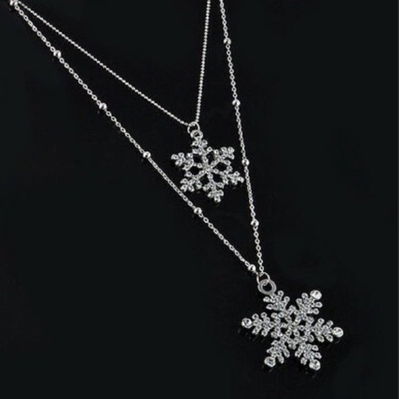 Silver Double Layer Snowflake Necklace - Picture 3 of 4